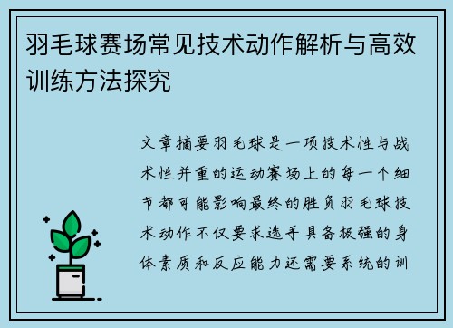 羽毛球赛场常见技术动作解析与高效训练方法探究