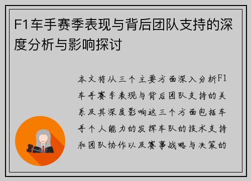 F1车手赛季表现与背后团队支持的深度分析与影响探讨