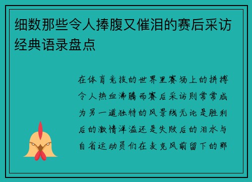 细数那些令人捧腹又催泪的赛后采访经典语录盘点